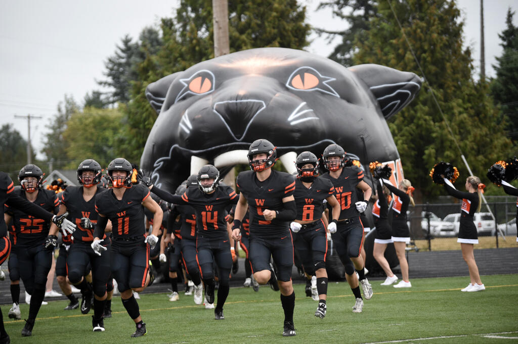 The members of the Washougal football team prior to their game against River Ridge at Fishback Stadium in Washougal on Thursday, Aug. 31, 2023.