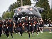 The members of the Washougal football team prior to their game against River Ridge at Fishback Stadium in Washougal on Thursday, Aug. 31, 2023.