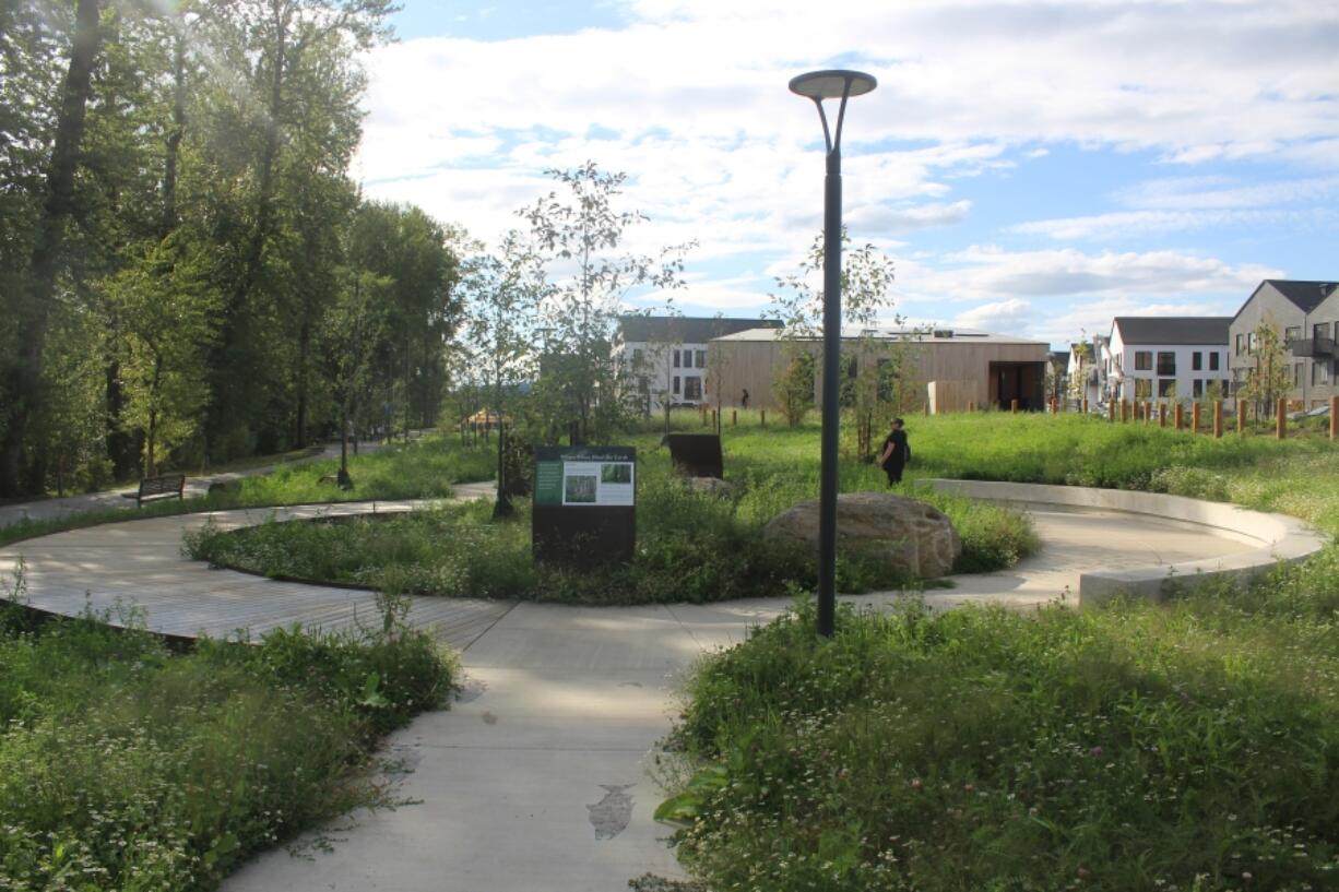 Eagle View Park's ecology-themed discovery garden welcomes visitors from the east. The new park is between an apartment complex and Washougal's waterfront.