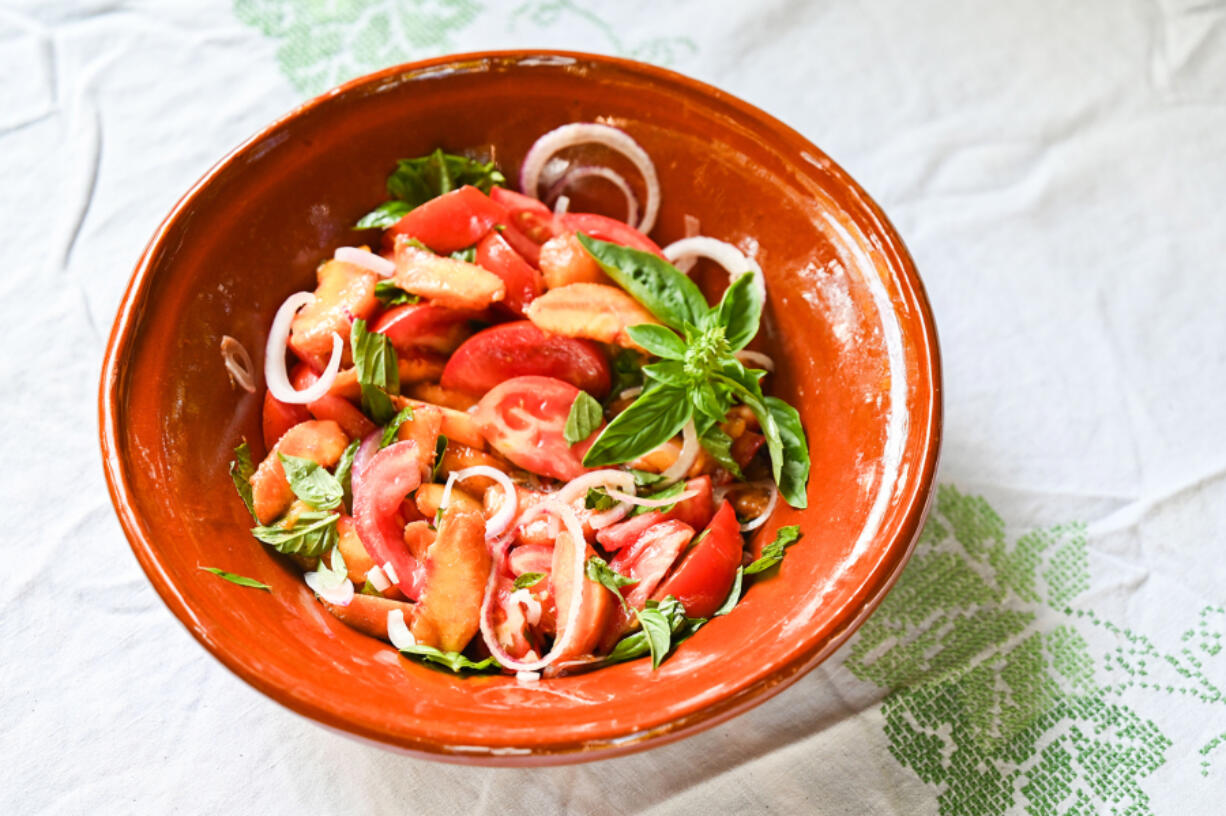 A peach and tomato salad made by Gretchen McKay.