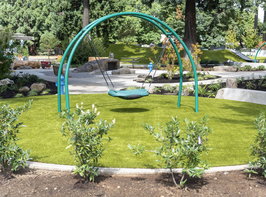 A disc swing sits at the new Marshall Park on Aug. 10. The park and the Chelsea Anderson Memorial Play Station are at 1015 E. McLoughlin Blvd. in Vancouver.