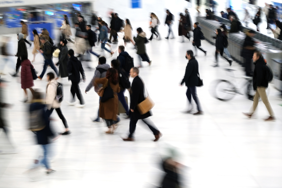 Commuters arrive into the Oculus station and mall in Manhattan on Nov. 17, 2022, in New York City.