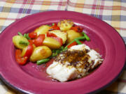Honey Lemon Snapper with Roast Potatoes with Green Beans.