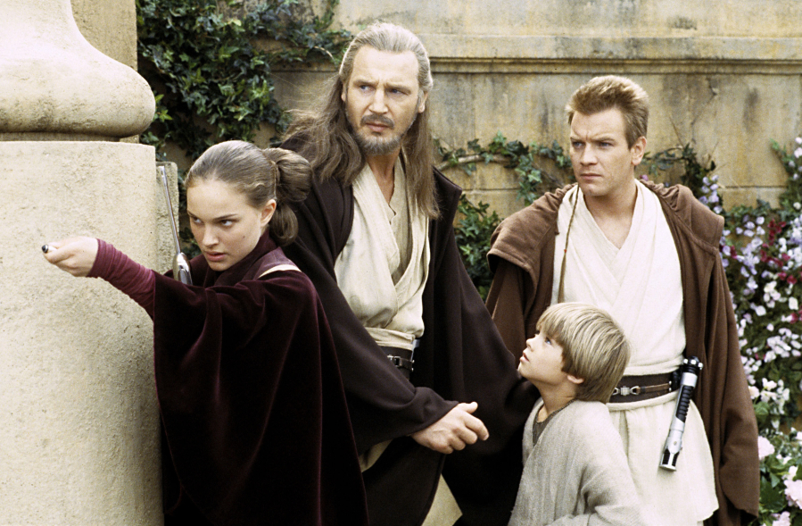 From left, Natalie Portman, Liam Neeson, Jake Lloyd and Ewan McGregor in "Star Wars: Episode I -- The Phantom Menace." (Lucasfilm/Zuma Press)