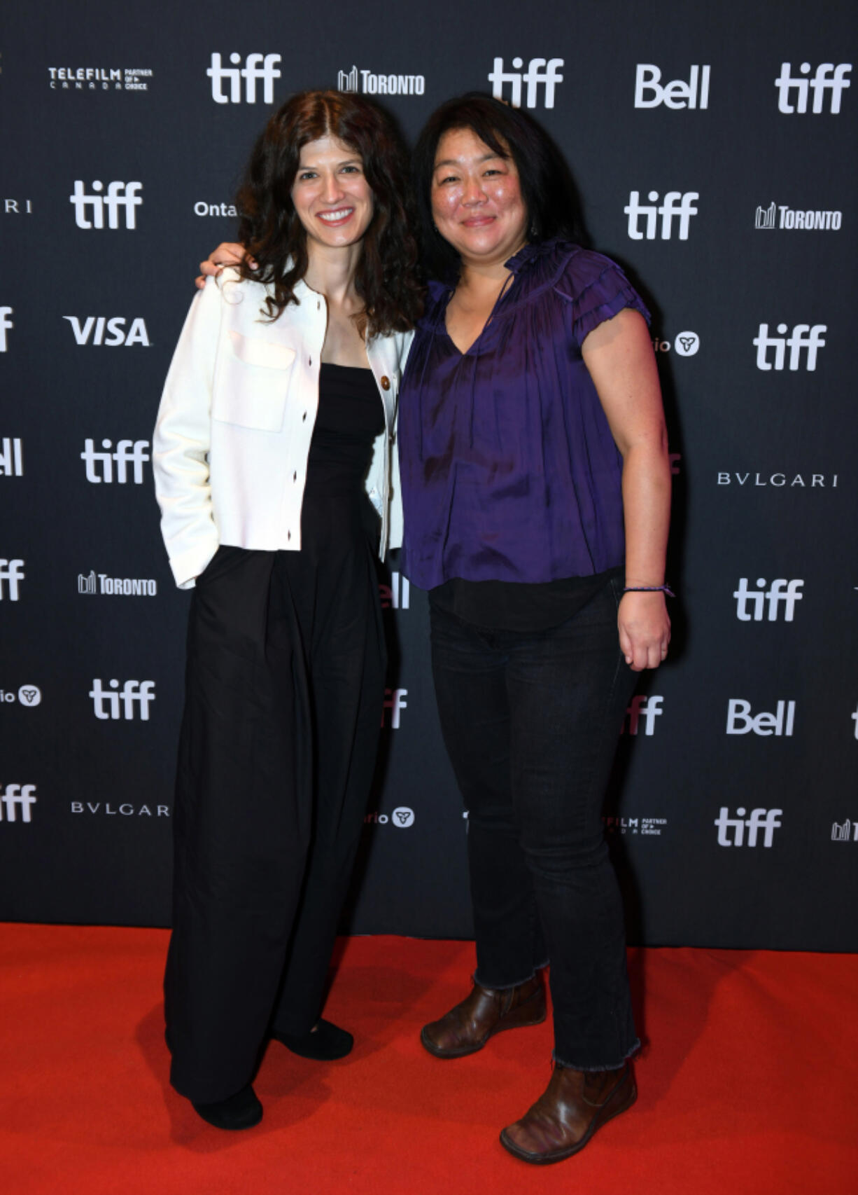 From left, Cara Mones and Caroline Suh attend the "Sorry/Not Sorry" premiere during the 2023 Toronto International Film Festival at Scotiabank on Sept. 10, 2023, in Toronto.