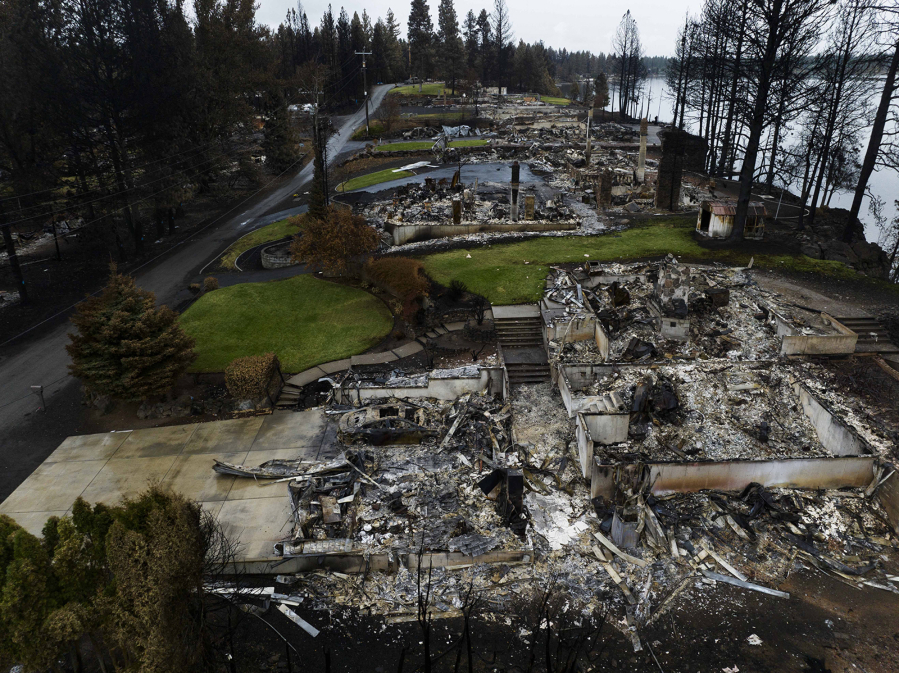 Homes were razed by the Gray Fire on the western shore of Silver Lake on Aug. 31, 2023.