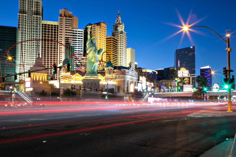 A view of the Las Vegas strip on May 13, 2021. A shortfall of more than 17,000 workers in the Las Vegas accommodation industry has left the unemployment rate at 6.1% ???