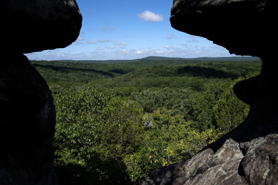 Garden of the Gods Wilderness area is framed by sandstone geologic structures on the eastern edge of the Shawnee National  Forest, Aug.