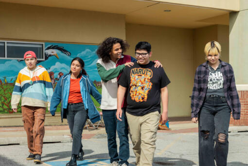From left, Willie Jack (Paulina Alexis), Elora Danan (Devery Jacobs), Bear (D???Pharaoh Woon-A-Tai), Cheese (Lane Factor) and Jackie (Elva Guerra) in Season 3 of ???Reservation Dogs.???