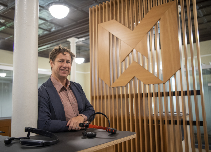 Chris Parkinson stands for a portrait inside Realwear's offices in Vancouver. The company is undergoing what he calls a reboot. "We're calling it RealWear 2.0 as like an internal moniker to say, 'We're going back to being a startup again,'" he said.