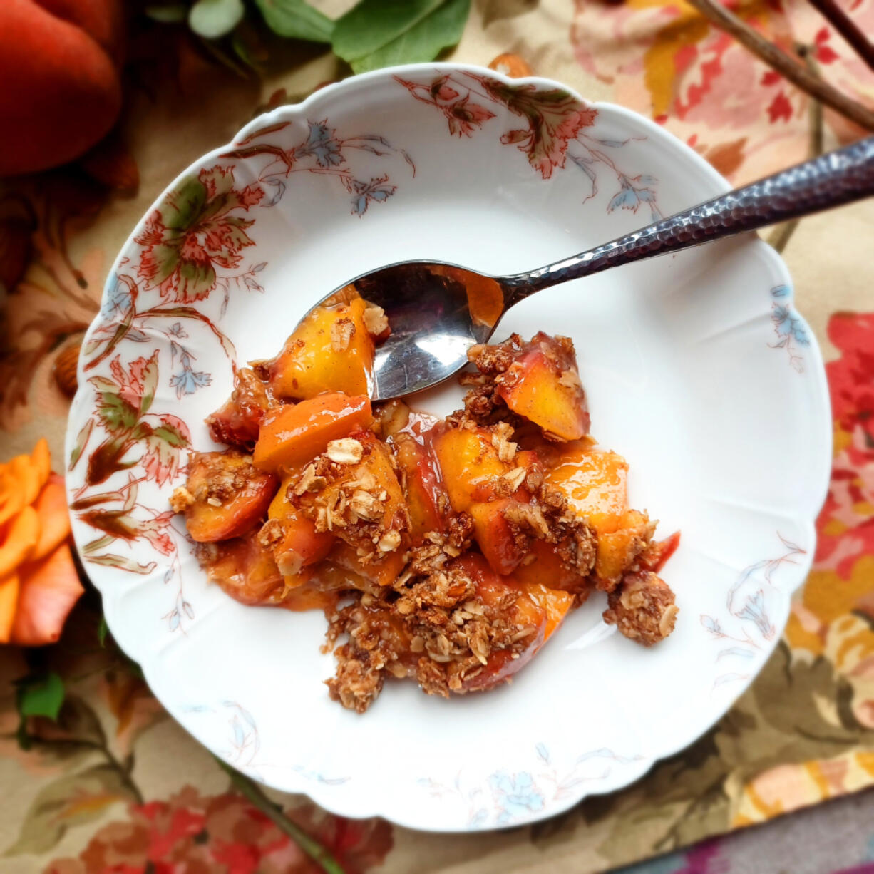Eat dessert first with this peach breakfast crisp, a slightly healthier version of the popular dessert with a little less sugar and fat.