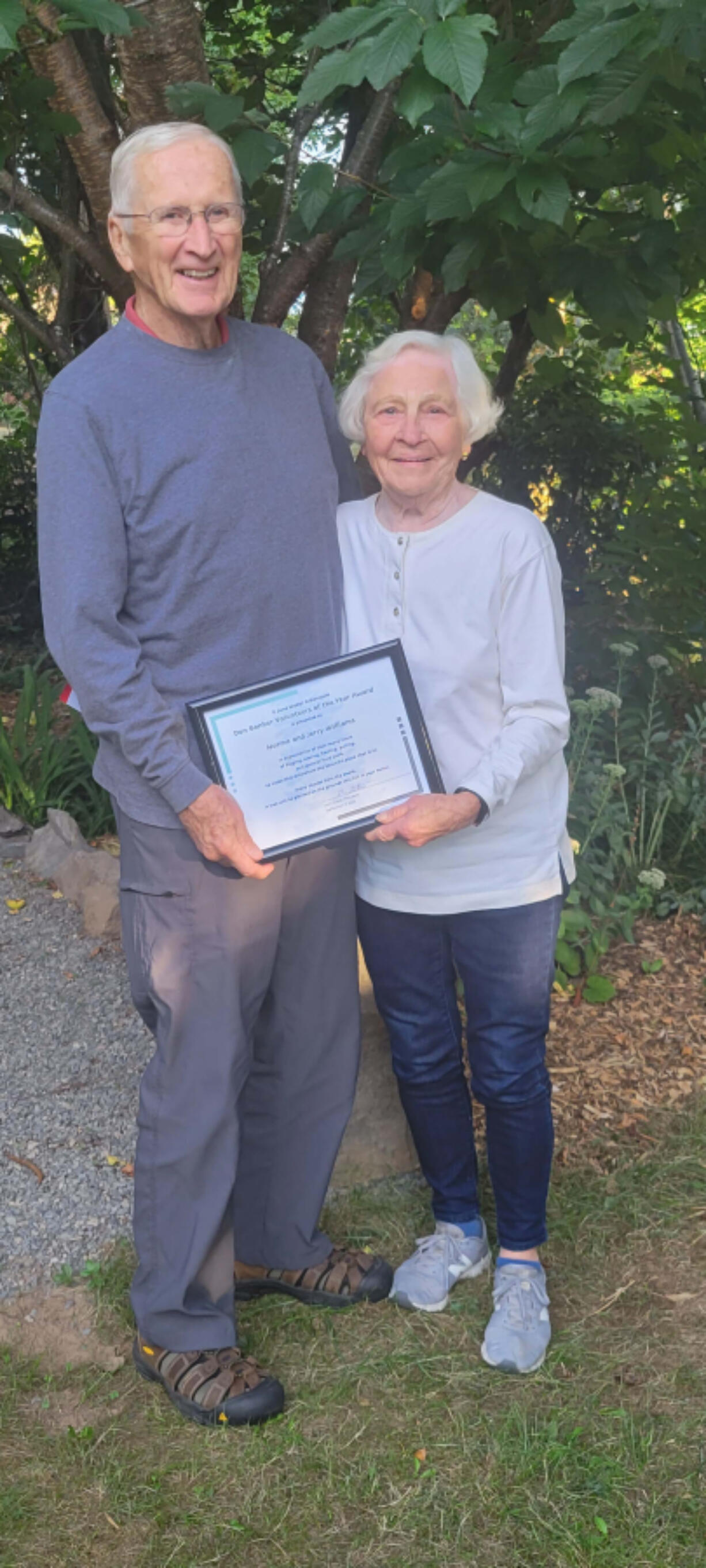 Jane Weber Evergreen Arboretum recently honored volunteers Norma and Jerry Williams with its first ever Don Bonker Volunteer of the Year Award.