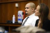 Guillermo Raya Leon sits with the defense team Tuesday, Sept. 26, 2023, during his aggravated murder trial at Clark County Courthouse. Raya Leon was found guilty on all counts by the jury.