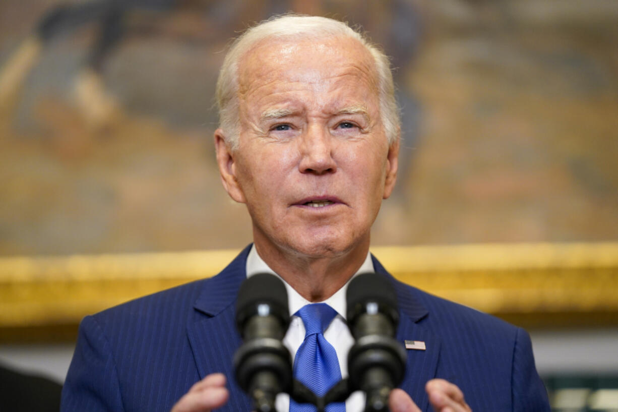 FILE- President Joe Biden delivers remarks on recovery efforts for the Maui wildfires and the response to Hurricane Idalia, in the Roosevelt Room of the White House, Wednesday, Aug. 30, 2023, in Washington. The White House said Thursday that Congress should pass a short-term funding measure to ensure the government keeps operating after the current budget year ends Sept. 30.