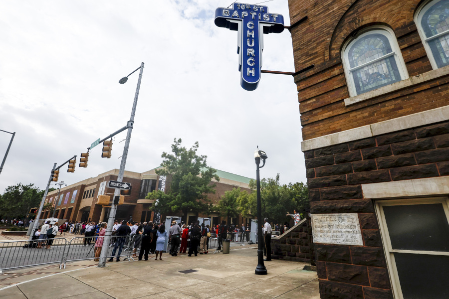 Guest line up to attend the 60th Commemoration of the 16th Street Baptist Church bombing Friday, Sept. 15, 2023, in Birmingham, Ala. U.S. Supreme Court Justice Ketanji Brown Jackson, the first Black woman on the nation's highest court, will give the keynote address at the remembrance.