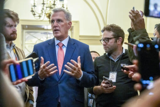 House Speaker Kevin McCarthy of Calif., speaks to reporters on Capitol Hill, Friday, Sept. 22, 2023, in Washington.