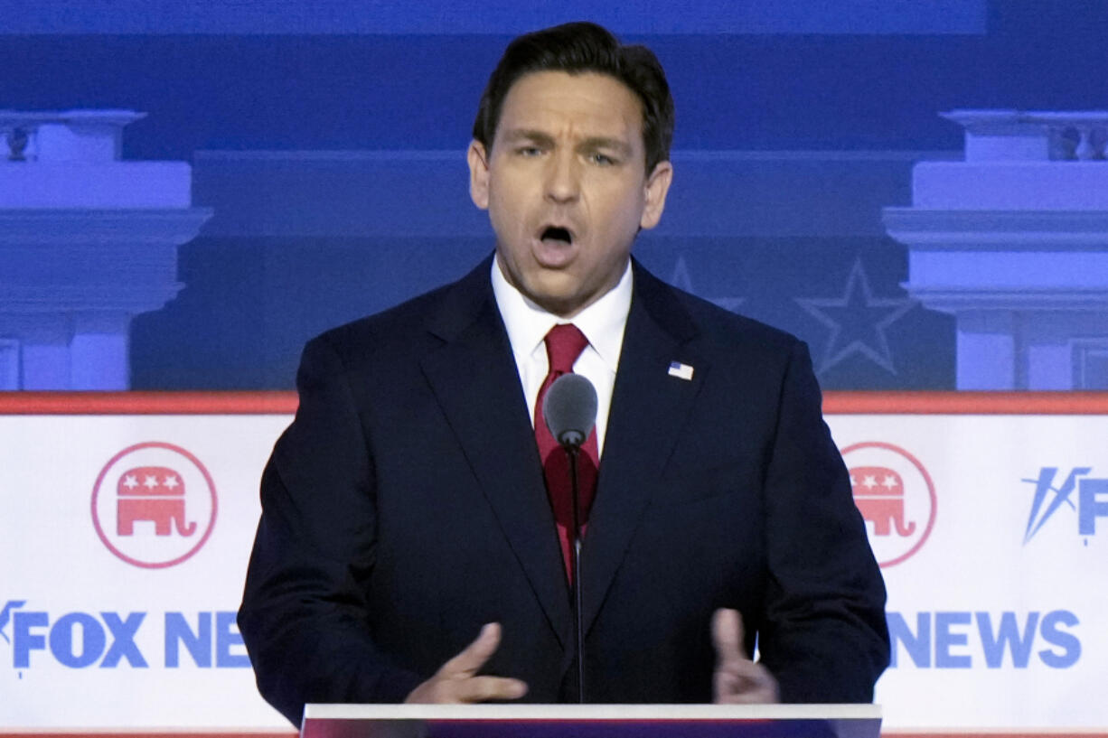 FILE - Republican presidential candidate Florida Gov. Ron DeSantis speaks during a Republican presidential primary debate hosted by FOX News Channel, Aug. 23, 2023, in Milwaukee. DeSantis says he got a $1 million cash bump after Wednesday night's presidential debate. His campaign says that amount came in over the first 24 hours after DeSantis and seven other contenders met in Milwaukee.