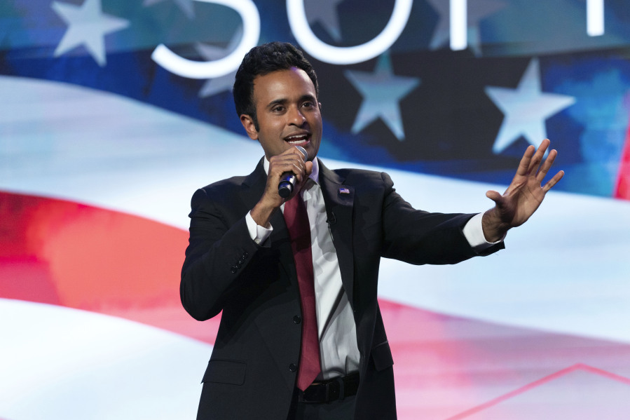 Republican presidential candidate Vivek Ramaswamy speaks during the Pray Vote Stand Summit on Friday, Sept. 15, 2023, in Washington.