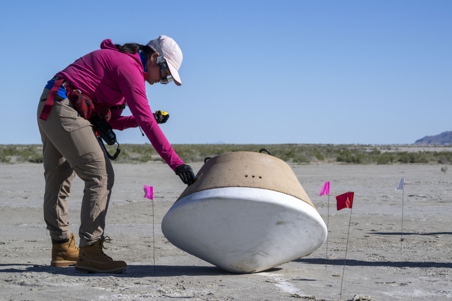 A recovery team member participates in field rehearsals to prepare for the retrieval of the sample return capsule from NASA's OSIRIS-REx mission Aug. 29 at the Department of Defense's Utah Test and Training Range.
