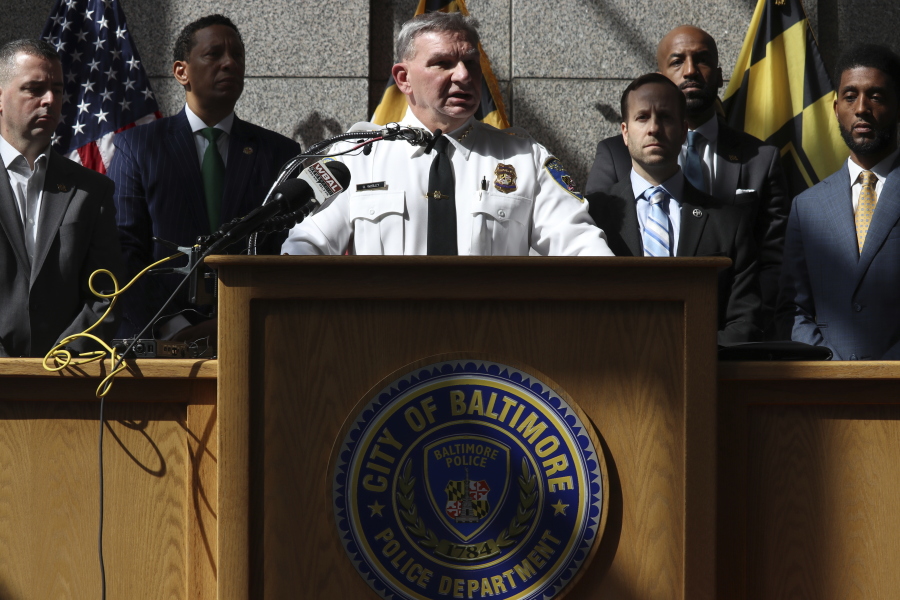 Baltimore Acting Police Commissioner Richard Worley speaks at a news conference with law enforcement and city officials about the arrest of Jason Dean Billingsley on Thursday, Sept. 28, 2023, in Baltimore. Worley said that police had been searching for Billingsley, who is charged with first-degree murder in the death of 26-year-old Pava LaPere, since last week as a suspect in a separate rape and arson.