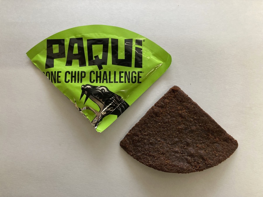 A Paqui One Chip Challenge chip is displayed Sept. 8 in Boston.