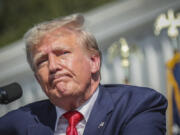 FILE - Former President Donald Trump pauses before ending his remarks at a rally in Summerville, S.C., Sept. 25, 2023. A New York judge ruled, Tuesday, Sept. 26, 2023, that the former president and his company  committed fraud for years while building the real estate empire that catapulted him to fame and the White House.