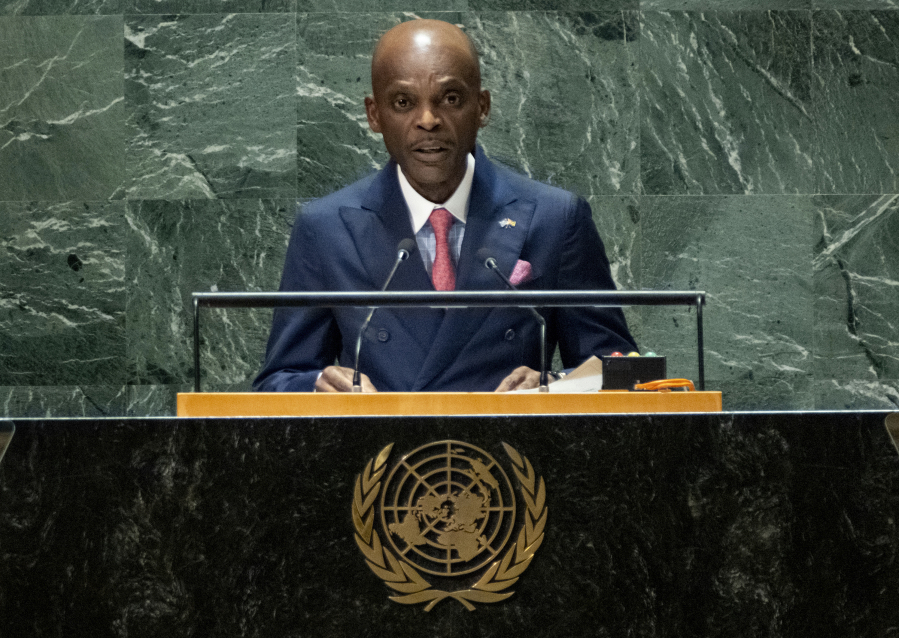 Togo Minister of Foreign Affairs Robert Dussey addresses the 78th session of the United Nations General Assembly, Thursday, Sept. 21, 2023, at United Nations headquarters.