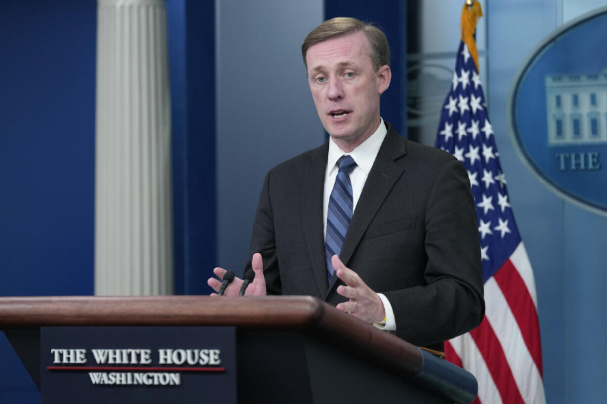 FILE - White House national security adviser Jake Sullivan speaks during the daily briefing at the White House in Washington, Friday, Sept. 15, 2023. Sullivan met in Malta over the past two days with Chinese Foreign Minister Wang Yi, the Maltese government said Sunday, Sept. 17, in a statement.