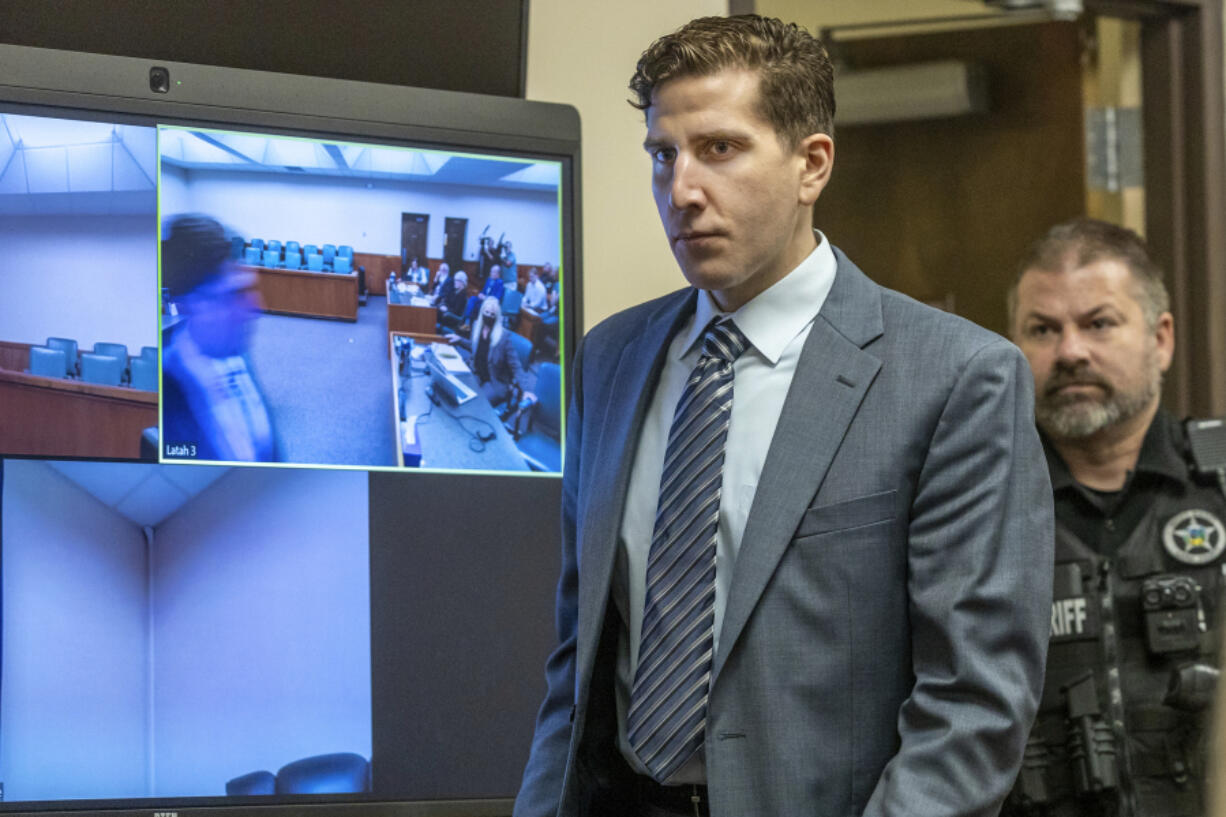 Bryan Kohberger enters the courtroom for a hearing, Friday, Aug. 18, 2023, at the Latah County Courthouse in Moscow., Idaho. Kohberger is accused of killing four University of Idaho students in November 2022.