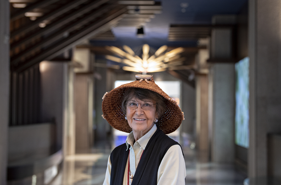 Tanna Engdahl, the spiritual leader of the Cowlitz Indian Tribe, pauses in “Cowlitz Culture Corridor” at the new ilani hotel in September.