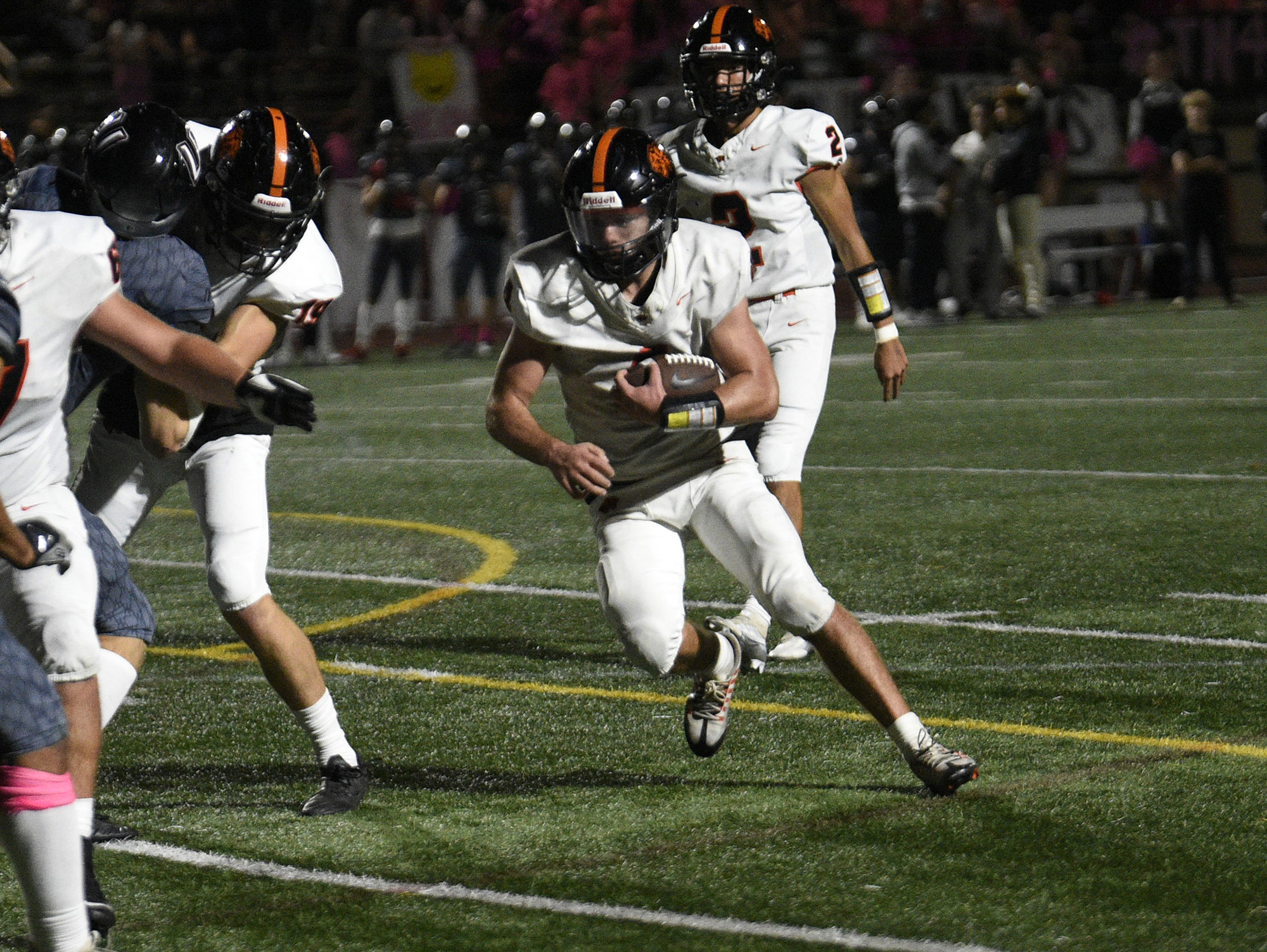 Jacob Champine of Battle Ground runs the ball against Union in a game at McKenzie Stadium on Thursday, Oct. 12, 2023.