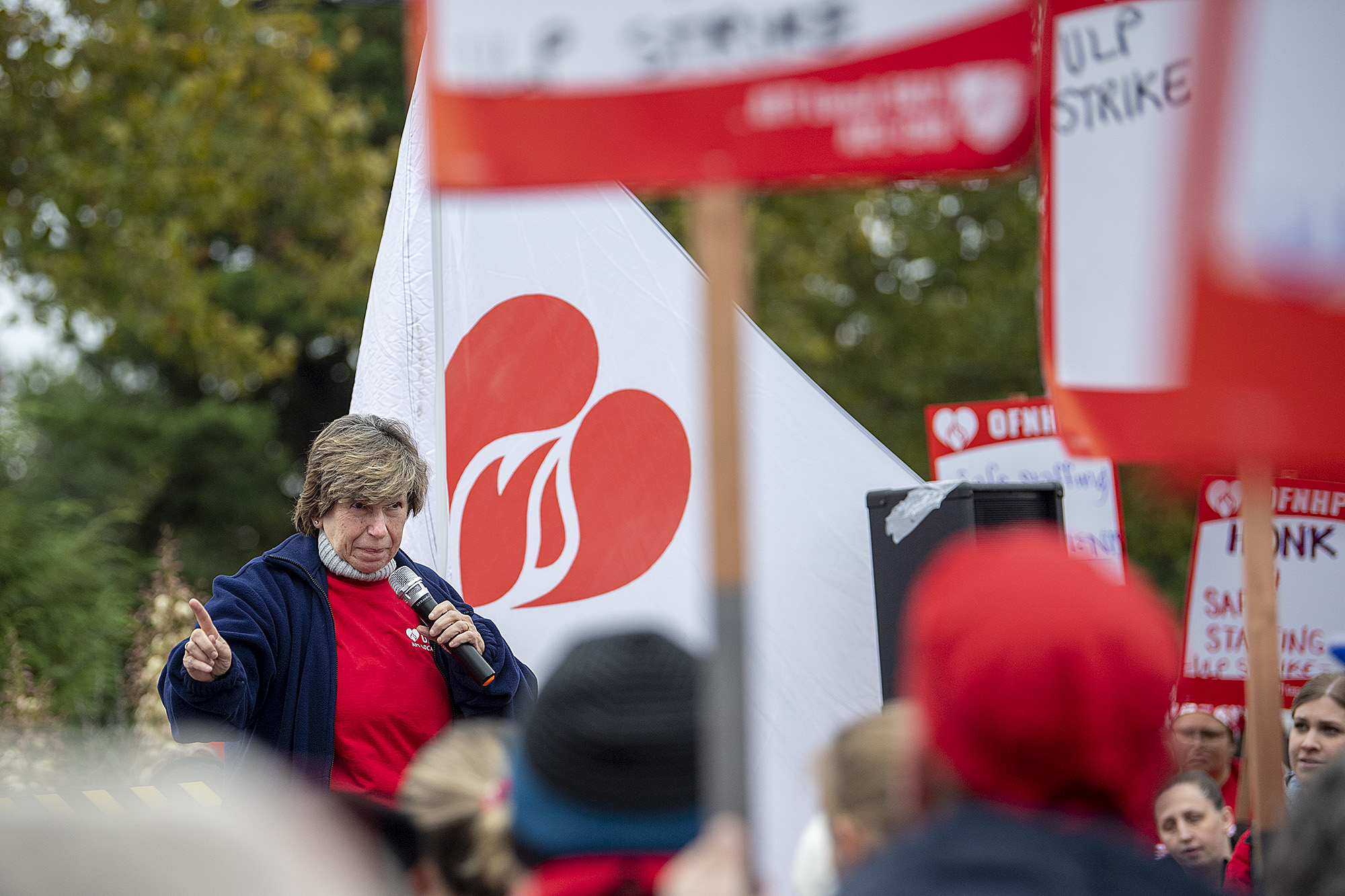 Randi Weingarten, president of the 1.7 million-member American Federation of Teachers, rallies 1,300-plus striking PeaceHealth Southwest Medical Center workers across from the hospital Thursday afternoon, Oct. 26, 2023.