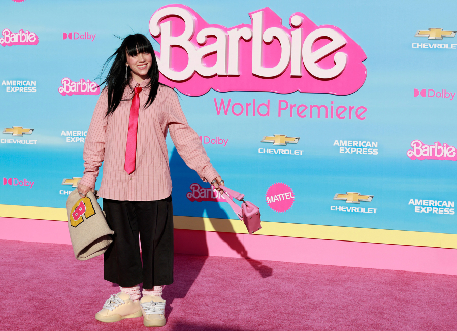 Billie Eilish arrives July 9 for the world premiere of "Barbie" at the Shrine Auditorium in Los Angeles.
