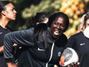 University of Portland women?s soccer assistant coach Tina Frimpong Ellertson instructs players during a training on Thursday, Oct. 19, 2023, at University of Portland.