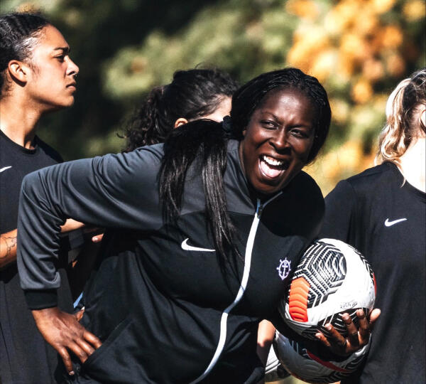 University of Portland women?s soccer assistant coach Tina Frimpong Ellertson instructs players during a training on Thursday, Oct. 19, 2023, at University of Portland.