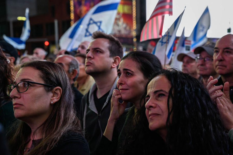 Members of the Jewish community and supporters of Israel attend a rally calling for the release of hostages held by Hamas, in Times Square, New York on Oct. 19, 2023.