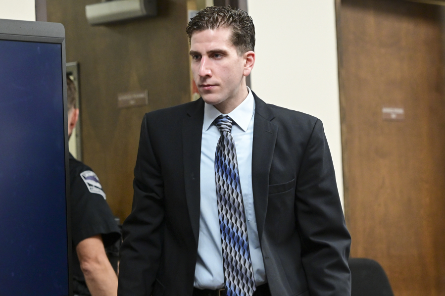 Bryan Kohberger enters the courtroom for a motion hearing regarding a gag order, Friday, June 9, 2023, in Moscow, Idaho. Kohberger is accused of killing four University of Idaho students in November 2022.