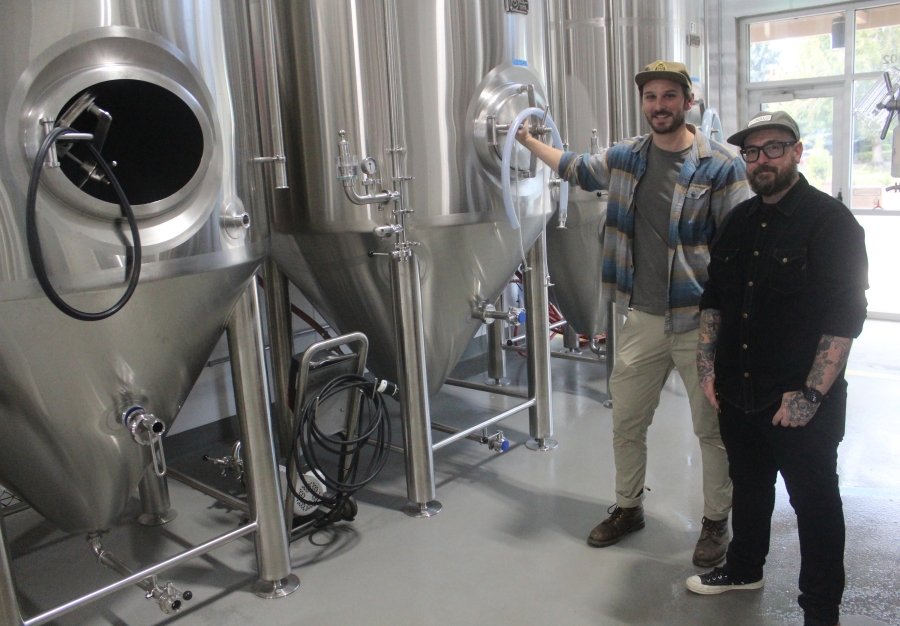 Recluse Brew Works owner/brewer August Everson, left, and tasting room manager Richard LaRue pose for a photo at the Washougal brewery Oct. 20.