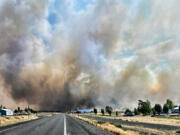 Smoke from a wildfire burning south of Lind on Thursday, Aug. 4, 2022.