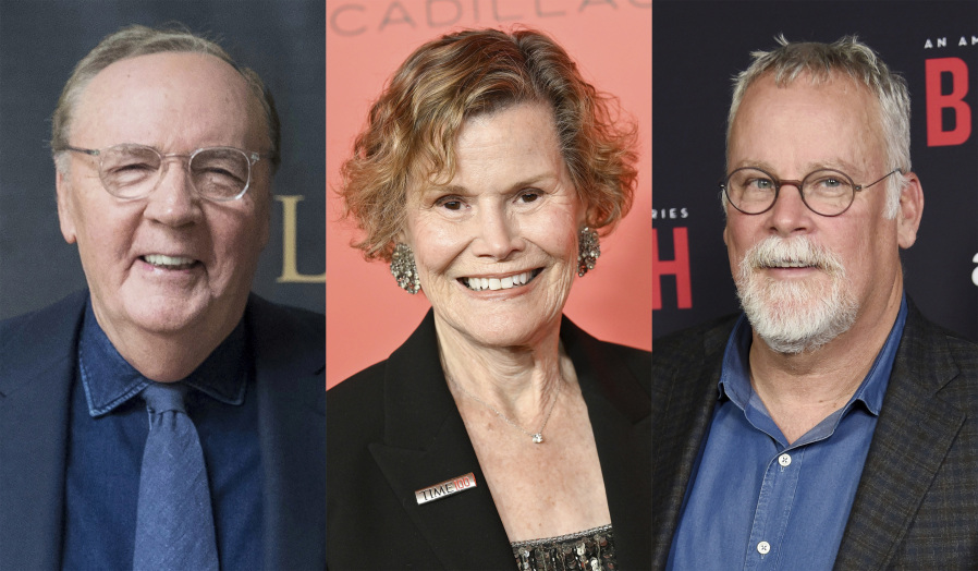 This combination of photos shows authors James Patterson, left, Judy Blume, center, and and Michael Connelly, who are among 24 prominent writers who have raised more than $3 million to help PEN America open an office in Miami.