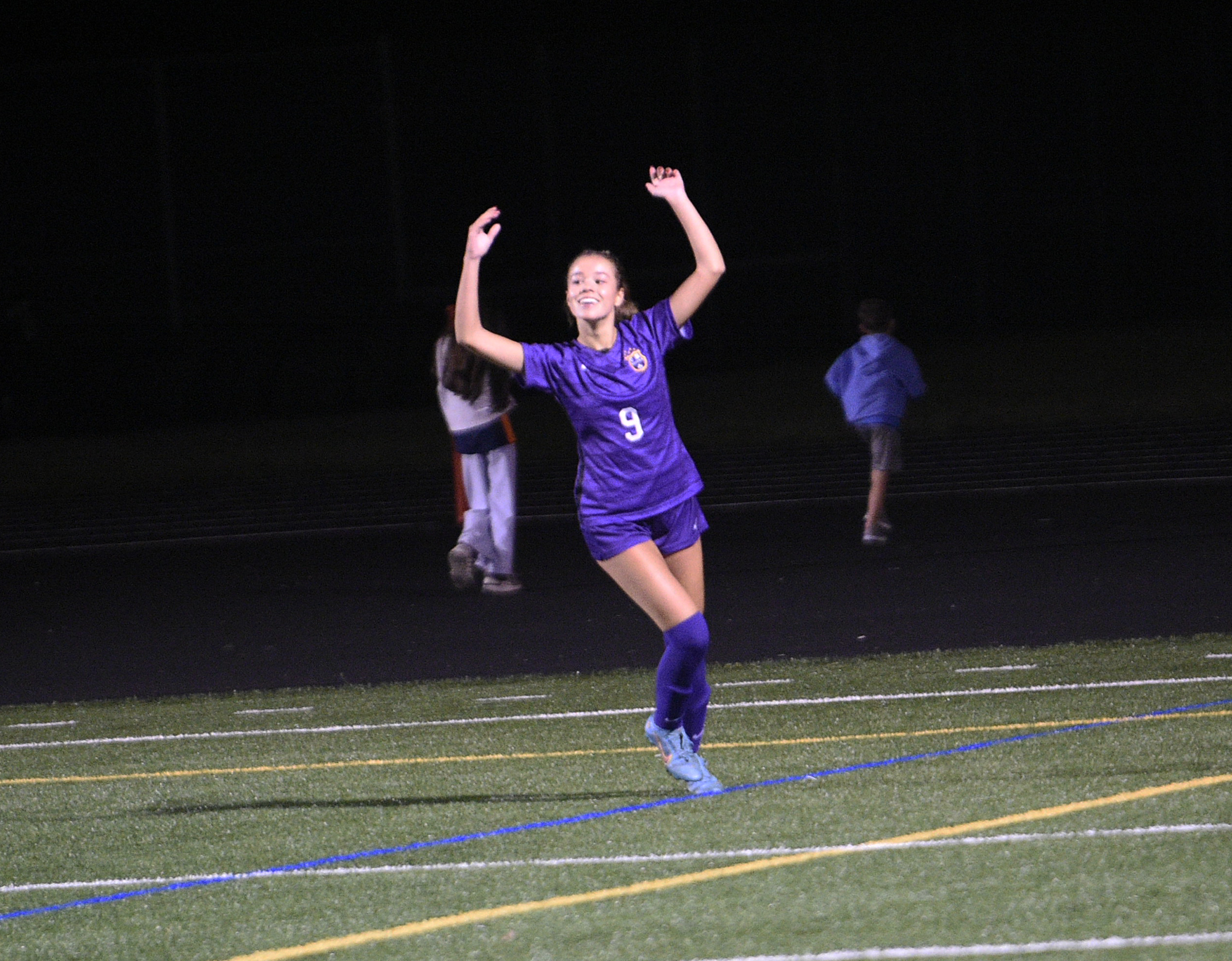 Columbia River’s Avah Eslinger (9) celebrates her goal in a 1-0 win over Ridgefield in girls soccer match at Columbia River High School on Tuesday, Oct. 3, 2023.