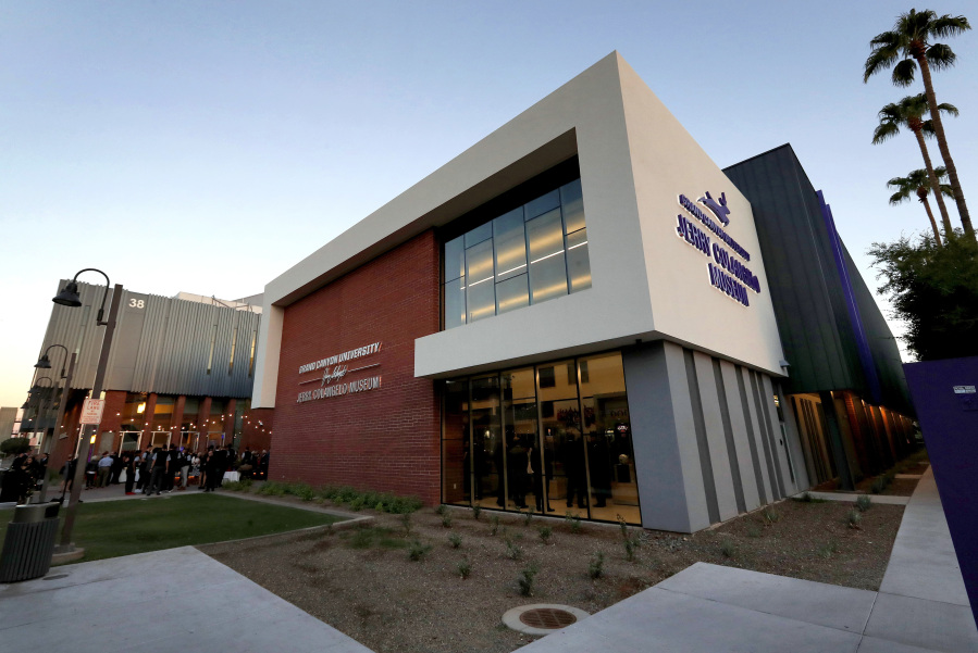 The Jerry Colangelo Museum at Grand Canyon University is seen at dusk in Phoenix on Sept. 20, 2017.