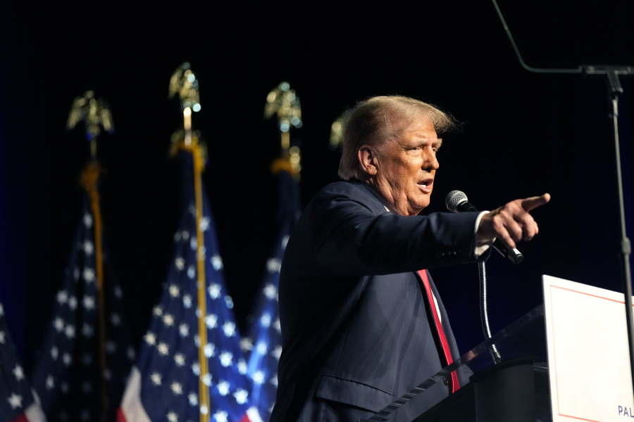 Republican presidential candidate former President Donald Trump speaks Wednesday, Oct. 11, 2023, at Palm Beach County Convention Center in West Palm Beach, Fla.