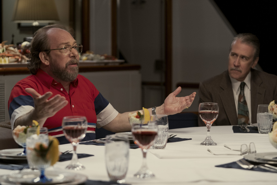 This image released by Amazon Prime Video shows Bill Camp, left, and Alan Ruck in a scene from "The Burial." (Skip Bolen/Amazon Prime Video via AP)