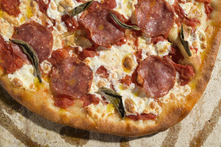 Pizza With Salami and Smoked Mozzarella (Milk Street)