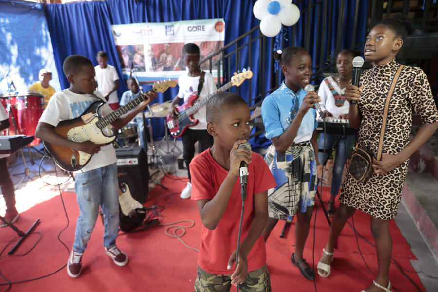 Music students practice at the Plezi Mizik Composition Futures School in Port-au-Prince, Haiti, Saturday, Sept. 23, 2023. Students in the program are allowed to choose any instrument. Available are guitars, keyboards, bass guitars, maracas, ukeleles, tambourines and cowbells.
