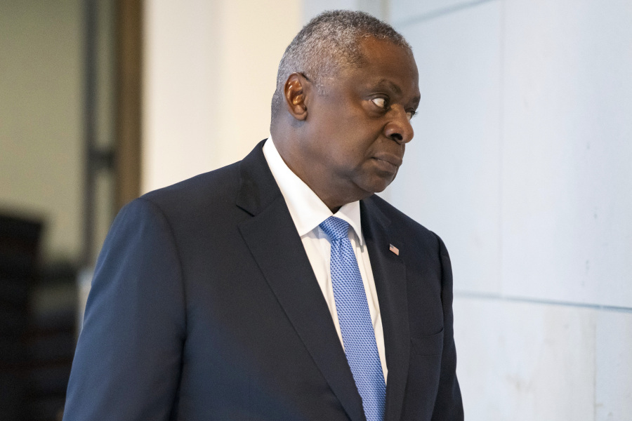 Defense Secretary Lloyd Austin arrives for a classified briefing for Senators on Israel and Gaza at the Capitol in Washington, Wednesday, Oct. 18, 2023.