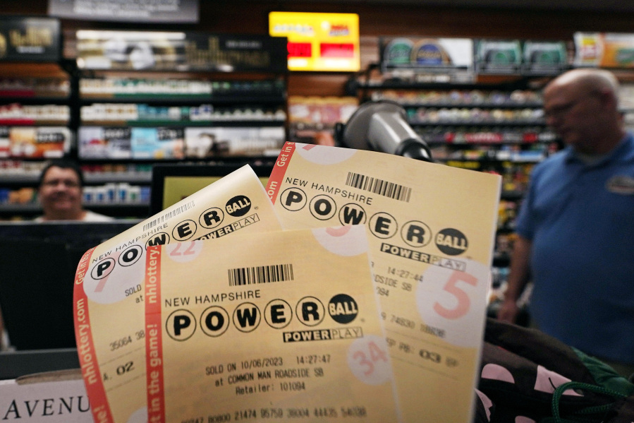 Powerball lottery tickets are displayed at the New Hampshire General Store along Route 93 South, Friday, Oct. 6, 2023, in Hooksett, N.H. The upcoming $1.4 billion Powerball jackpot is the world's fifth-largest lottery prize due to higher interest rates, long odds, fewer ticket sales per drawing, and luck.
