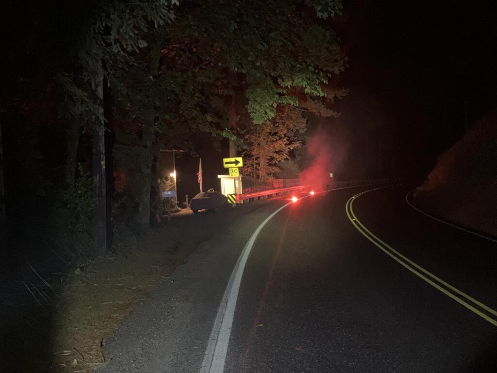 Site of a single motorcycle crash on SE Washougal River Road on Saturday, Oct. 21, 2023.