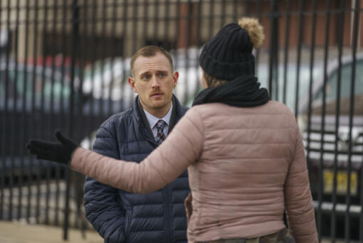 Josh Kruger, left, then the Communications Director, the Office of Homeless Services at City of Philadelphia, at a tent encampment in Philadelphia, on Jan. 6, 2020. The journalist and advocate who rose from homelessness and addiction to serve as a spokesperson for Philadelphia's most vulnerable was shot and killed at his home early Monday, Oct. 2, 2023 police said.